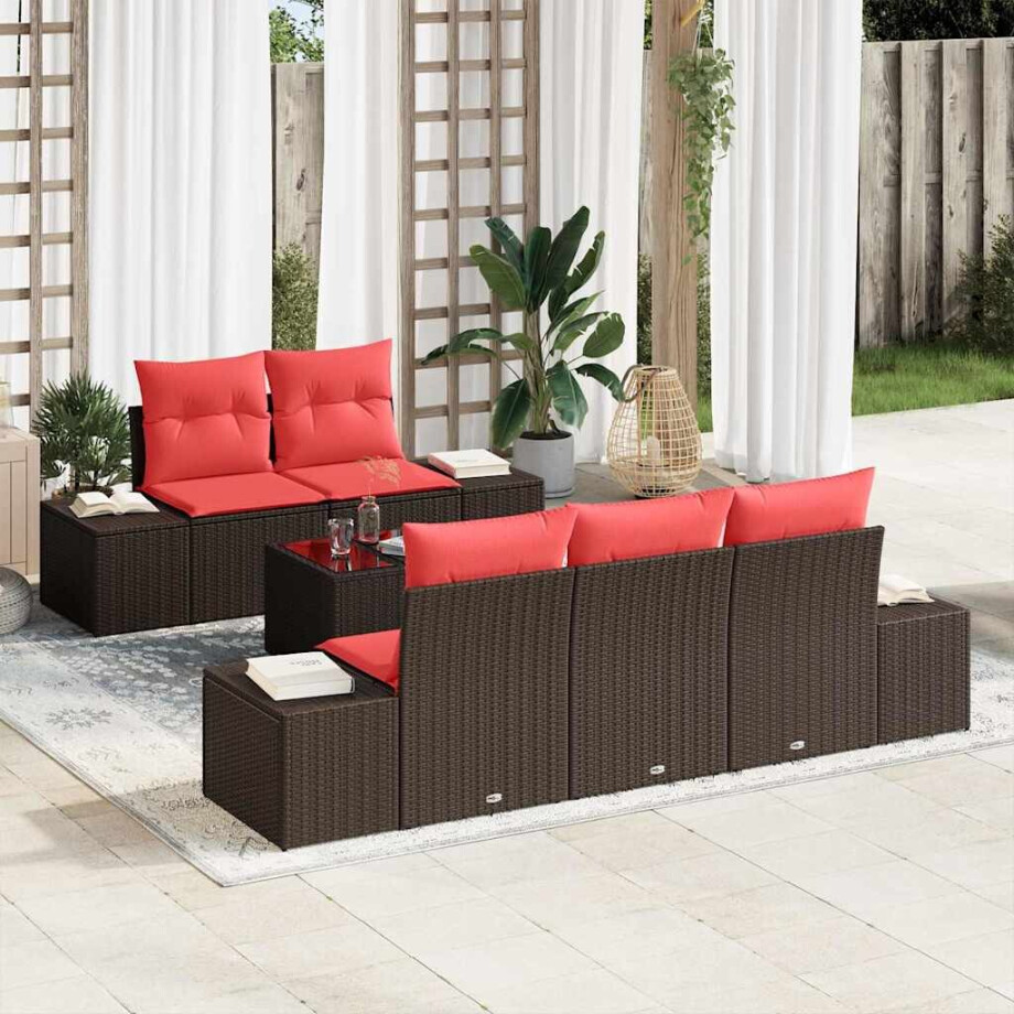 vidaXL Tuin Sofa Set 6 st Beige en Rood poly rattan afbeelding 1