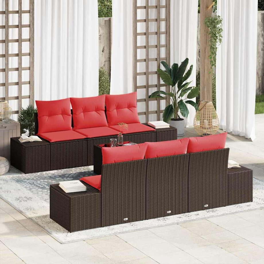 vidaXL Tuin Sofa Set 8 st Beige en Rood poly rattan afbeelding 1