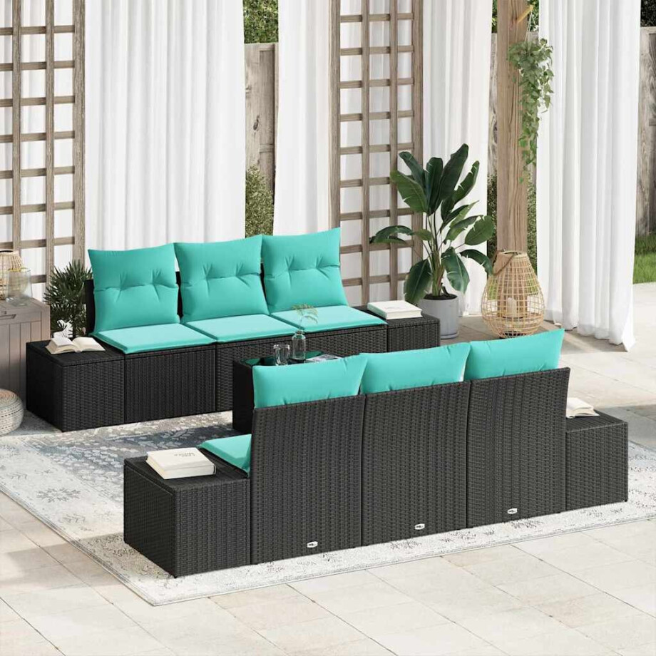 vidaXL Tuin Sofa Set 8 st Zwart en Turquoise poly rattan afbeelding 1