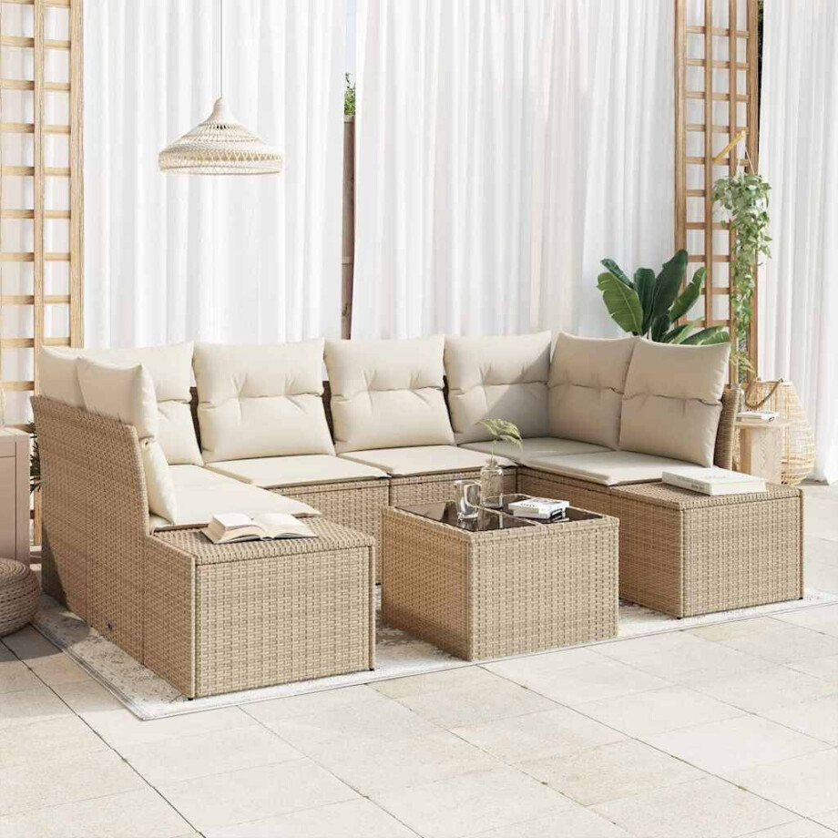 vidaXL Tuin Sofa Set met kussen 8 pcs Beige en Crème poly rattan afbeelding 1