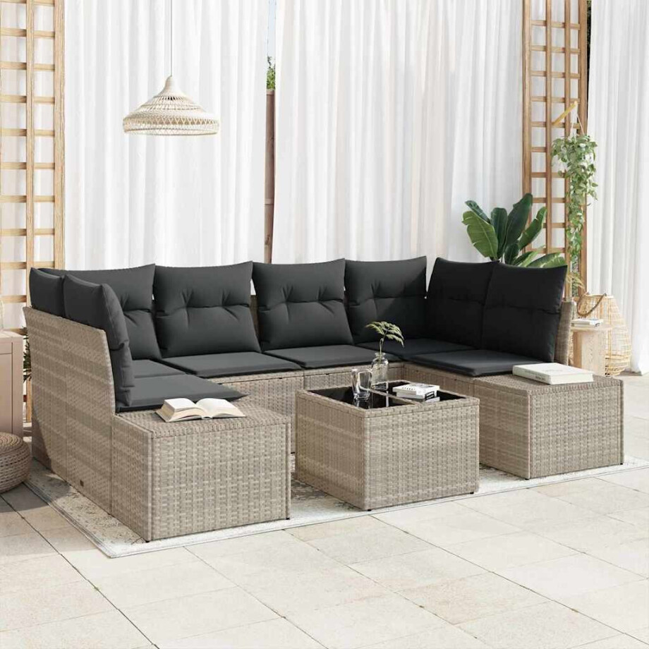 vidaXL Tuin Sofa Set 8 pcs Licht Grijs en Donker Grijs poly rattan afbeelding 1
