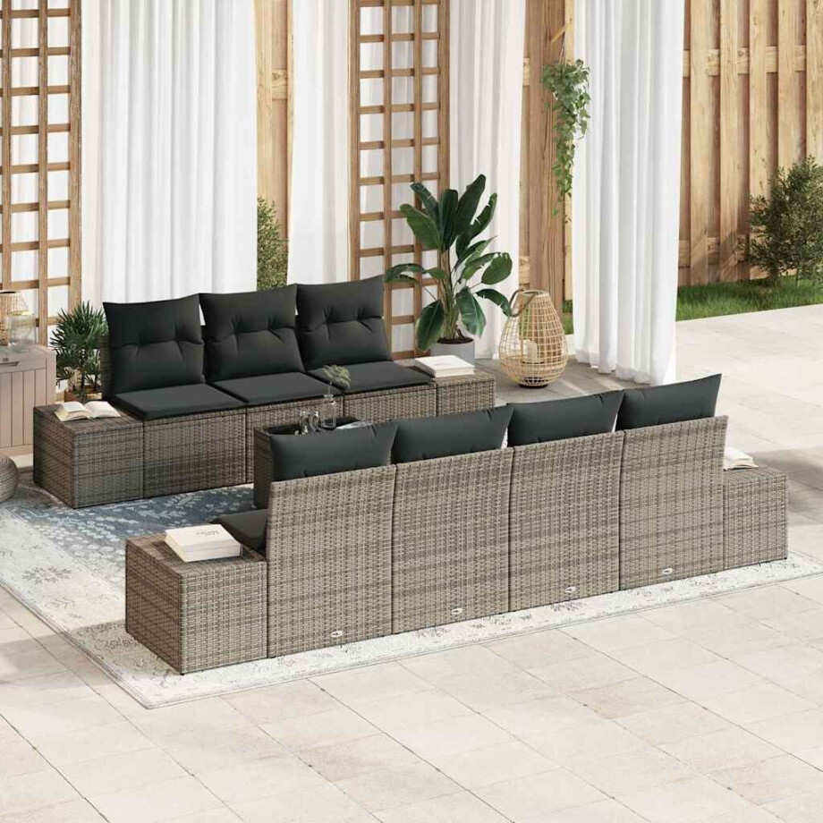 vidaXL Tuin Sofa Set met kussen met opslag 8 pcs Grijs poly rattan afbeelding 1