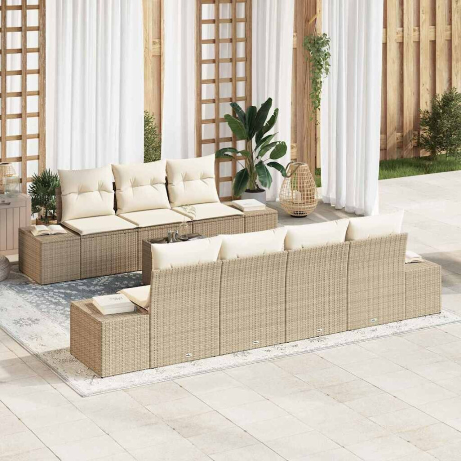 vidaXL Tuin Sofa Set met kussen 8 pcs Beige en Crème poly rattan afbeelding 1