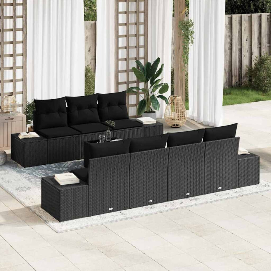 vidaXL Tuin Sofa Set met kussen met opslag 8 pcs Zwart poly rattan afbeelding 1