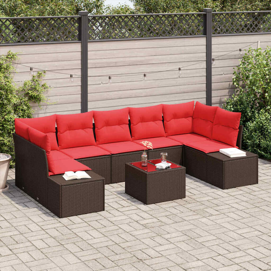 vidaXL Tuin Sofa Set 8 st Beige en Rood poly rattan afbeelding 1