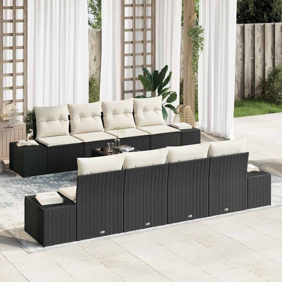 vidaXL Tuin Sofa Set met kussen 8 pcs Zwart en Crème poly rattan afbeelding 1