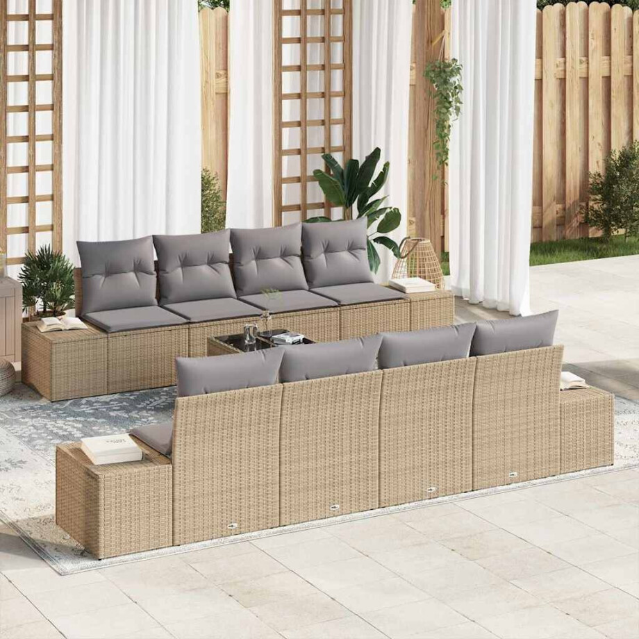 vidaXL Tuin Sofa Set met kussen 8 pcs Beige en Grijs poly rattan afbeelding 1