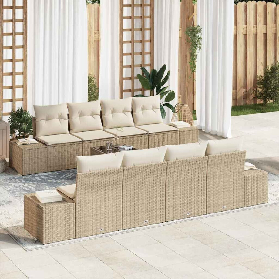 vidaXL Tuin Sofa Set met kussen 8 pcs Beige en Crème poly rattan afbeelding 1