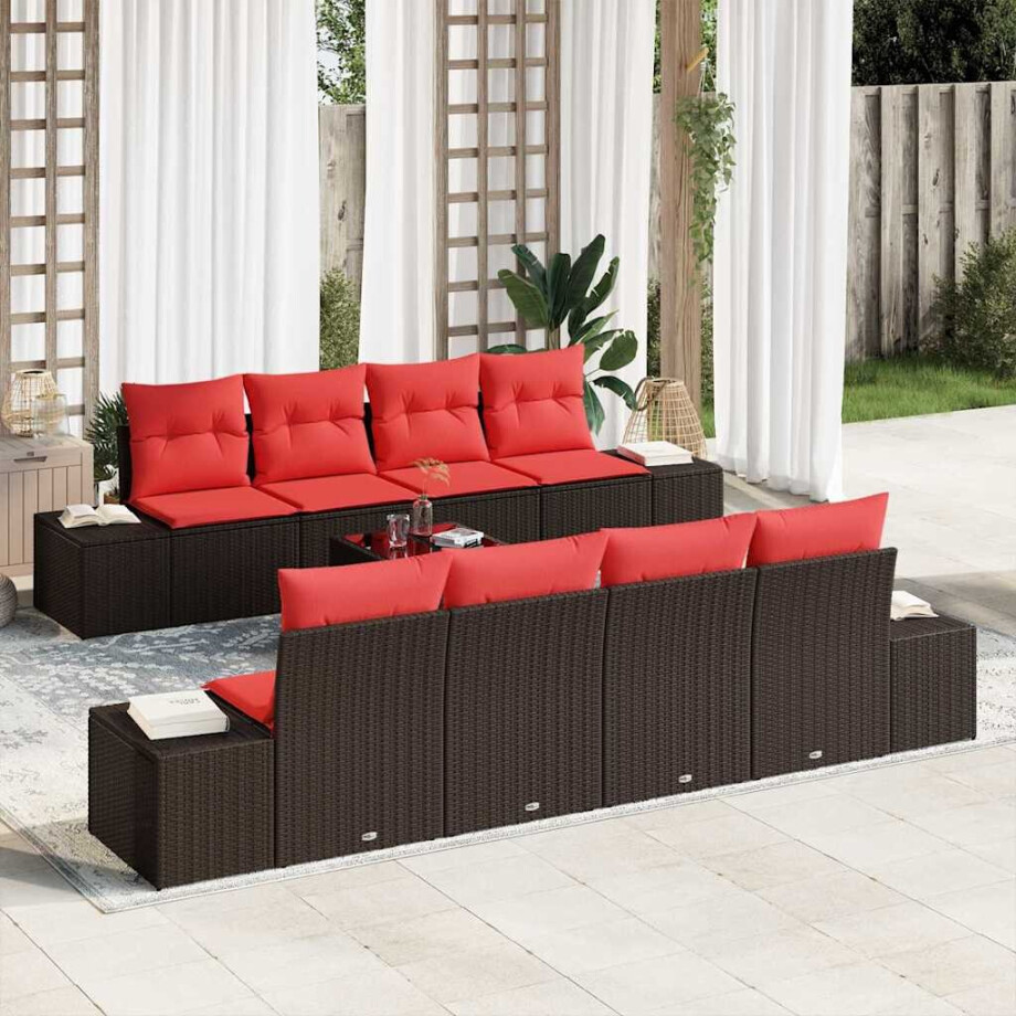 vidaXL Tuin Sofa Set 9 st Beige en Rood poly rattan afbeelding 1