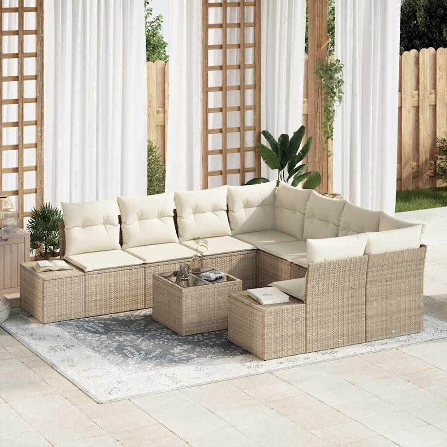 vidaXL Tuin Sofa Set met kussen 9 pcs Beige en Crème poly rattan afbeelding 1