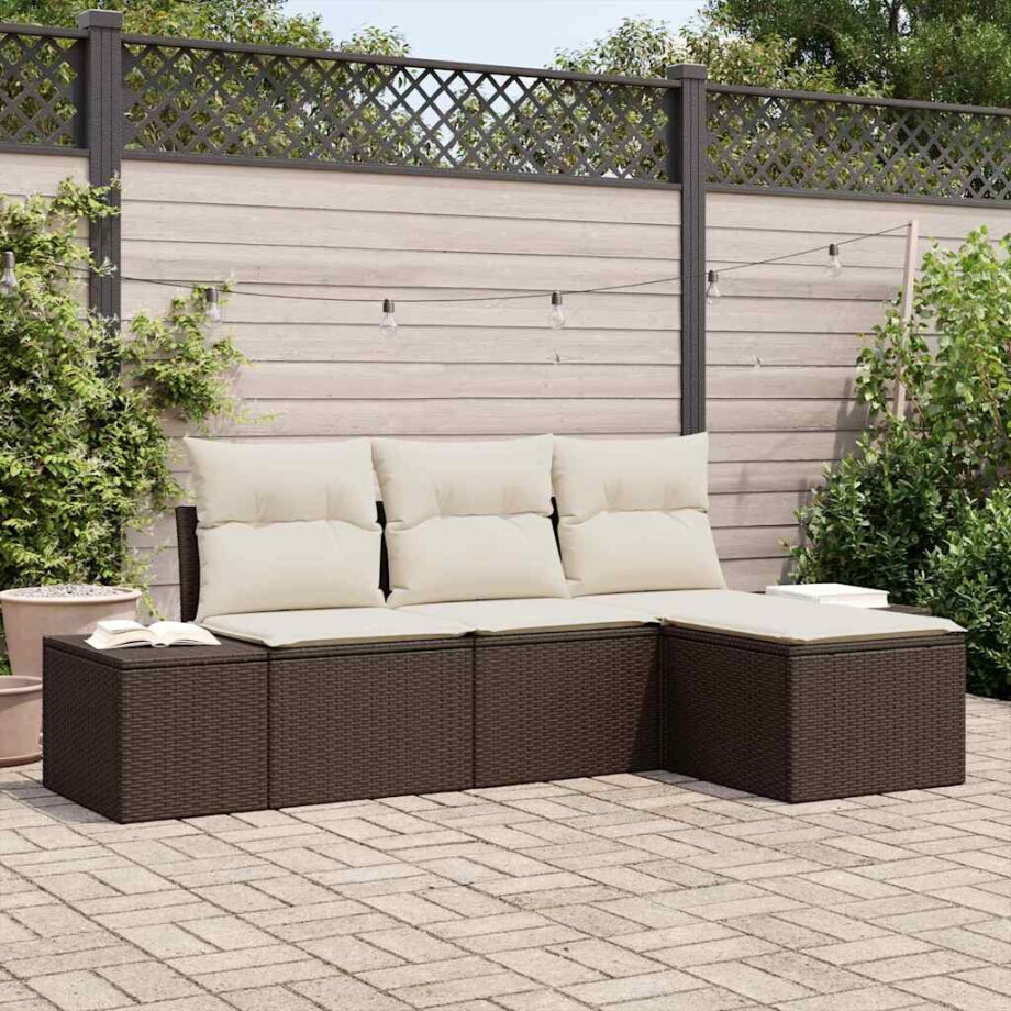 vidaXL Tuin Sofa Set met kussen 4 pcs Bruin en Crème poly rattan afbeelding 1