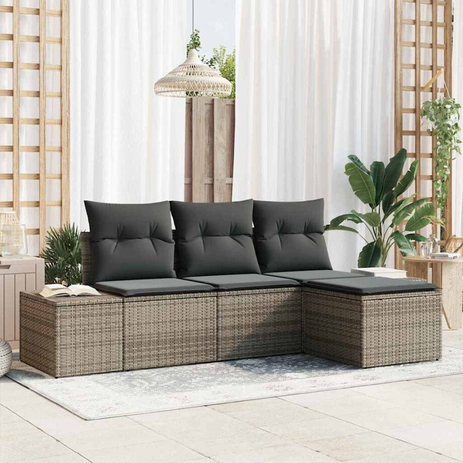 vidaXL Tuin Sofa Set met kussen met opslag 4 pcs Grijs poly rattan afbeelding 1