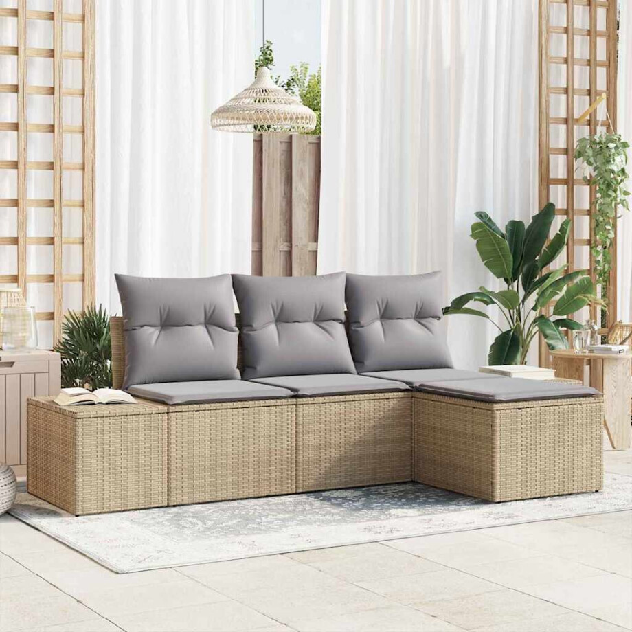 vidaXL Tuin Sofa Set met kussen 4 pcs Beige en Licht Grijs poly rattan afbeelding 1