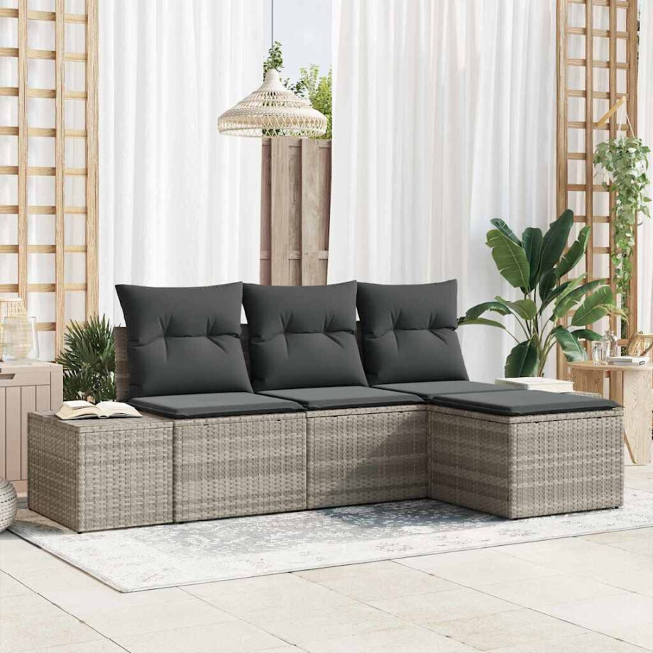vidaXL Tuin Sofa Set met kussen 4 pcs Lichtgrijs poly rattan afbeelding 1