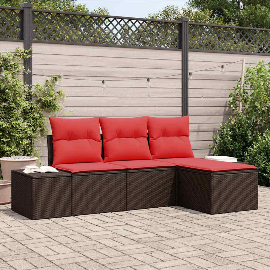 vidaXL Tuin Sofa Set 4 st Bruin en Rood poly rattan vidaXL Tuin Sofa Set 4 st Bruin en Rood poly rattan afbeelding 1