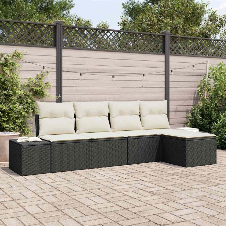 vidaXL Tuin Sofa Set met kussen 5 pcs Zwart en Crème poly rattan afbeelding 1