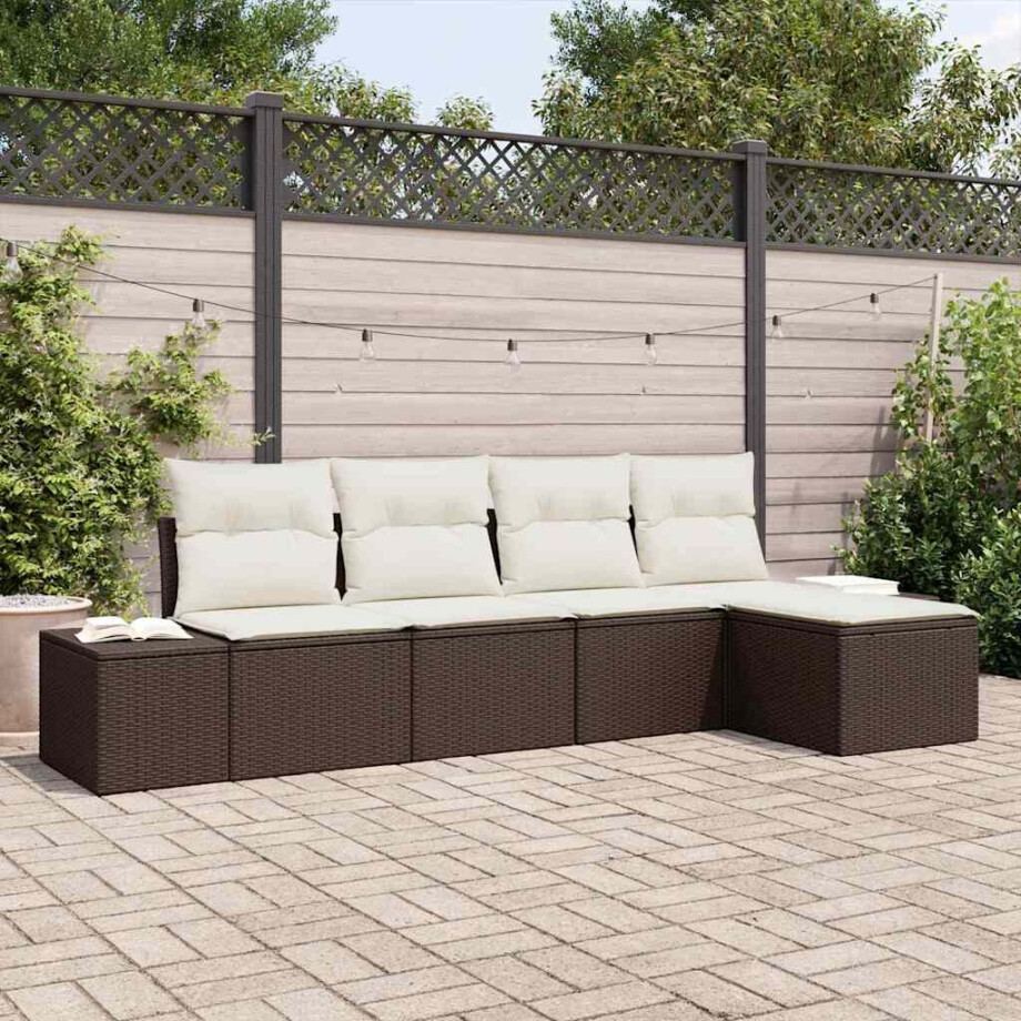 vidaXL Tuin Sofa Set met kussen 5 pcs Bruin en Crème poly rattan afbeelding 1