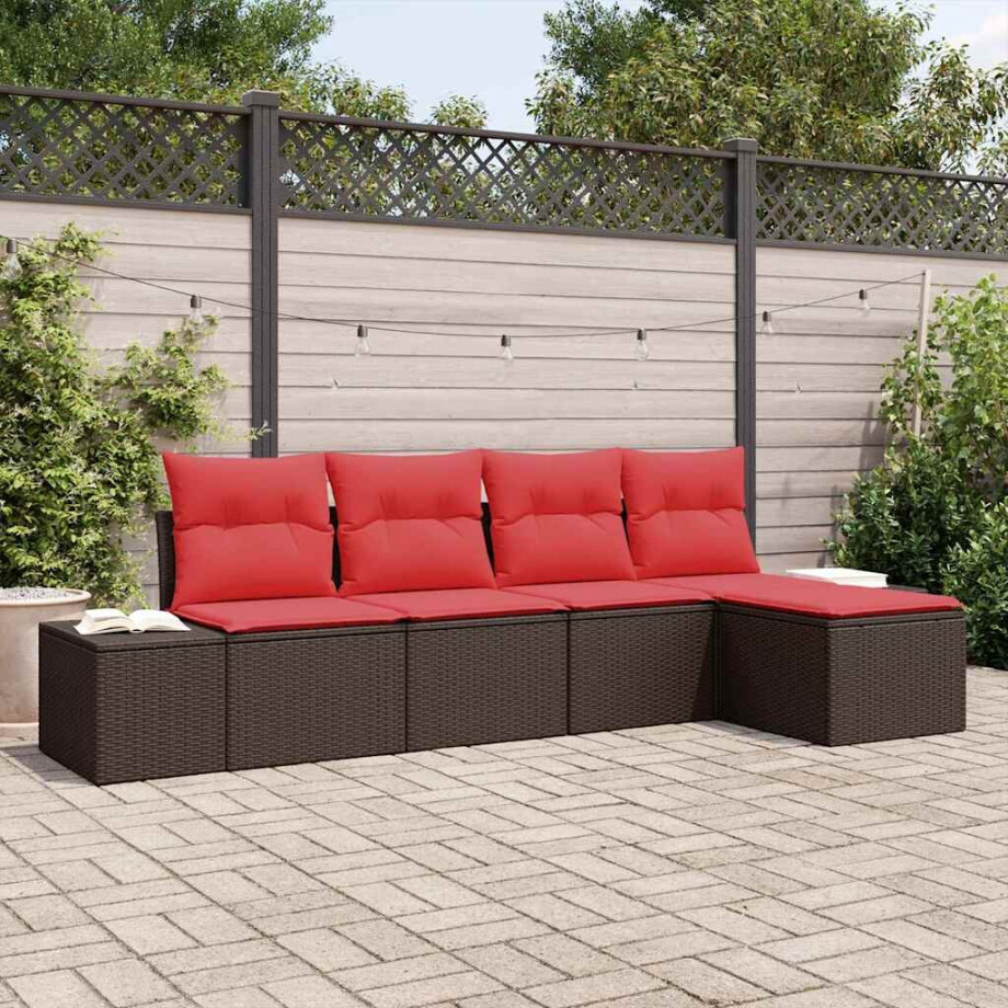 vidaXL Tuin Sofa Set 5 st Bruin en Rood poly rattan vidaXL Tuin Sofa Set 5 st Bruin en Rood poly rattan afbeelding 1