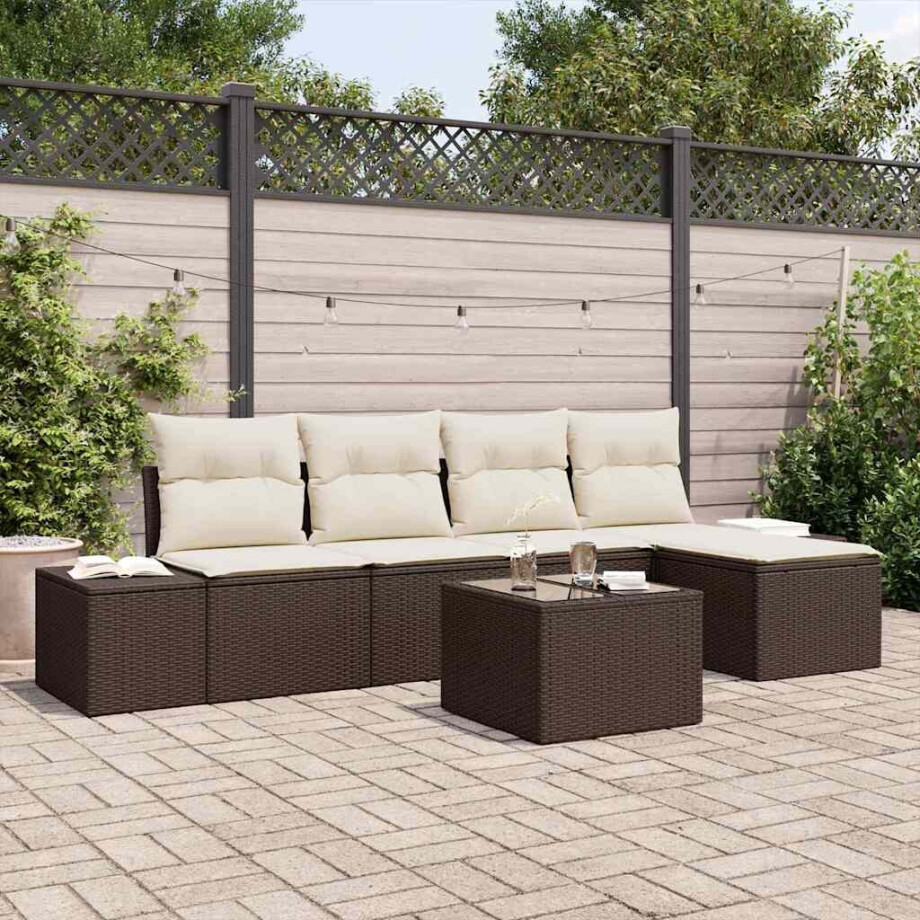 vidaXL Tuin Sofa Set met kussen 5 pcs Bruin en Crème poly rattan afbeelding 1