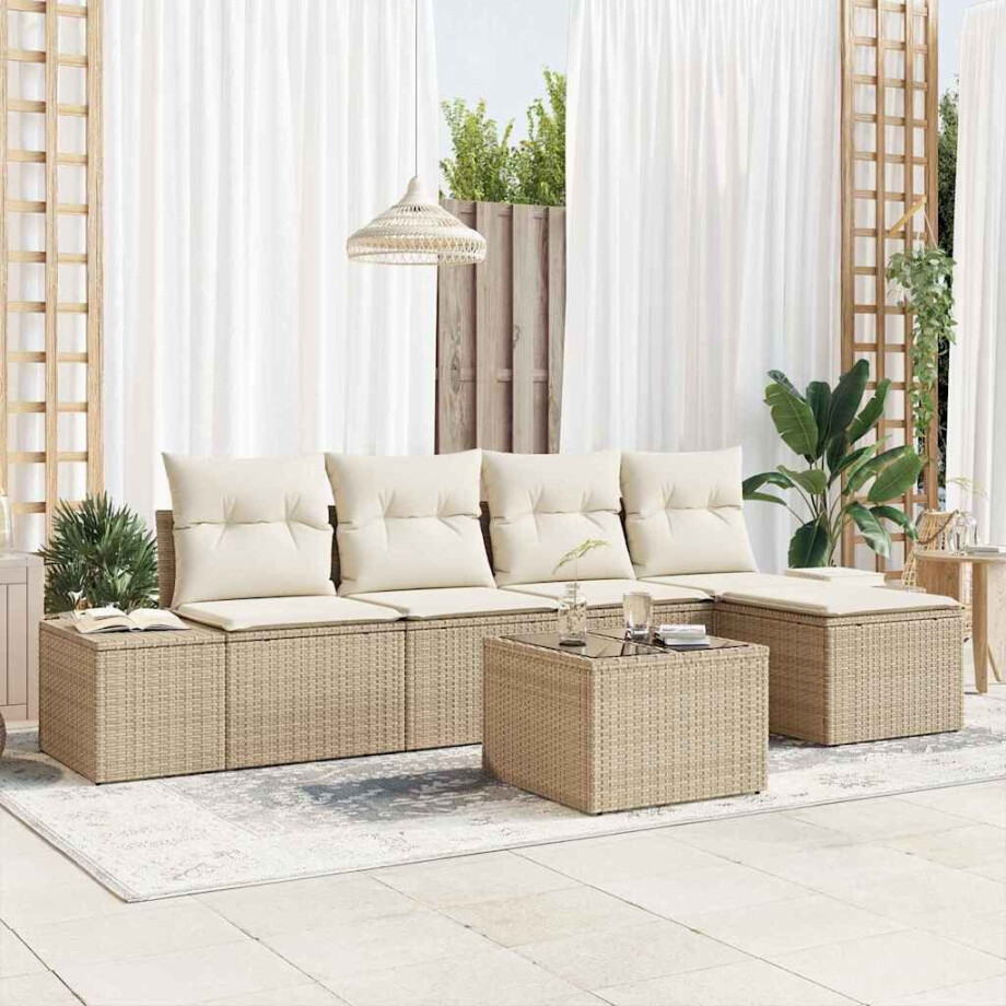 vidaXL Tuin Sofa Set met kussen 5 pcs Beige en Crème poly rattan afbeelding 1