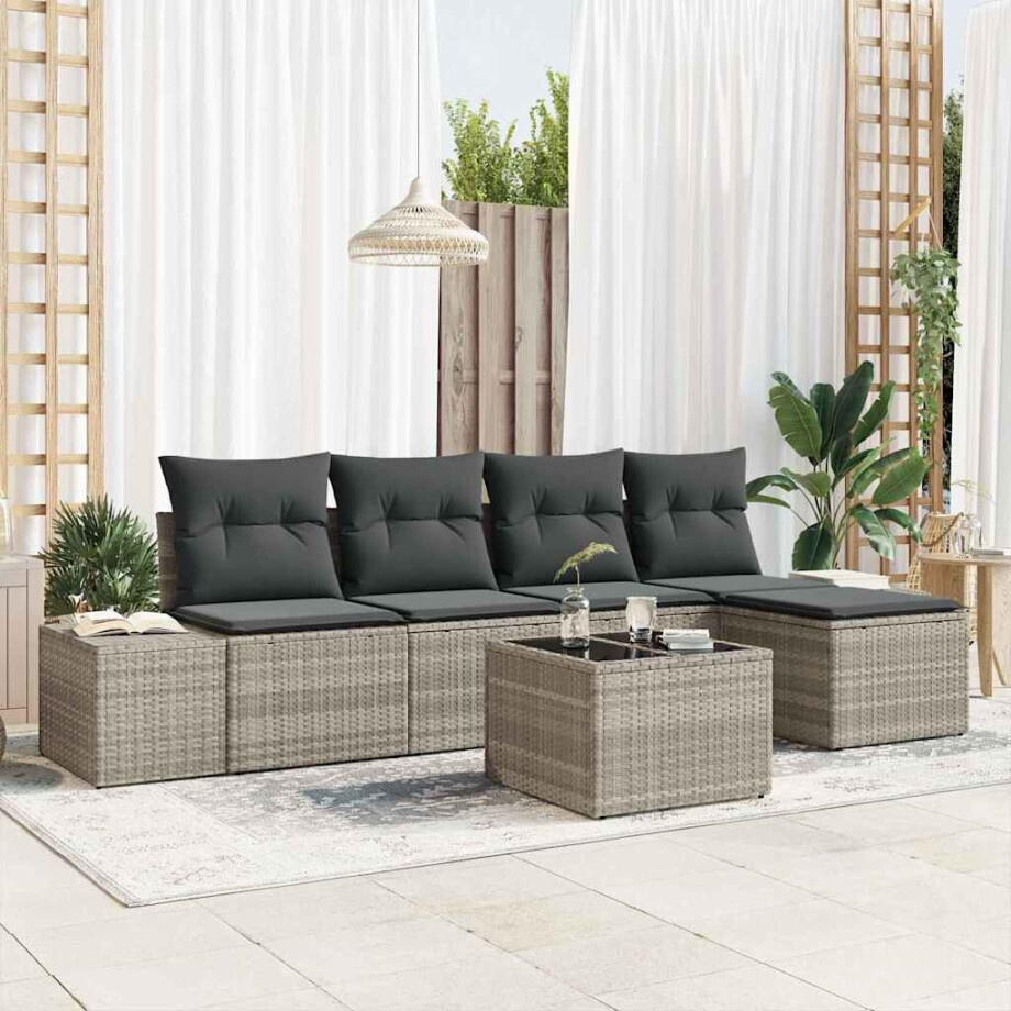 vidaXL Tuin Sofa Set met kussen 5 pcs Lichtgrijs poly rattan afbeelding 1