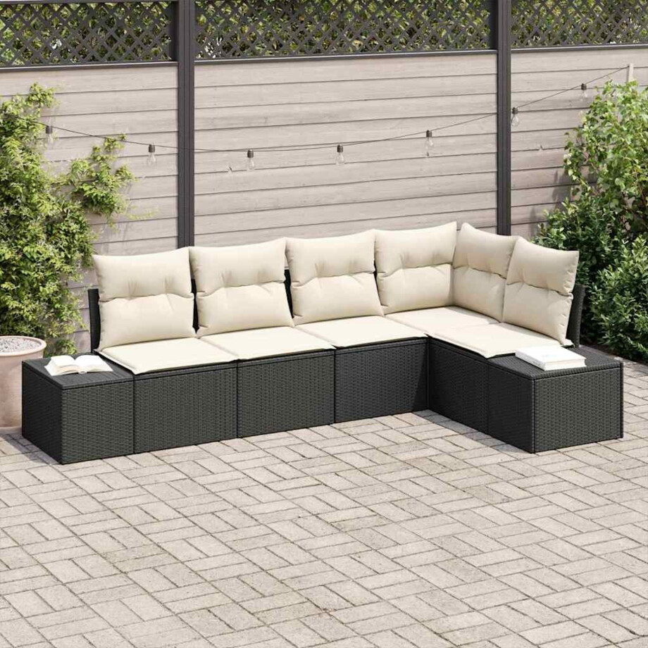 vidaXL Tuin Sofa Set met kussen met opslag 5 pcs Zwart en Crème afbeelding 1