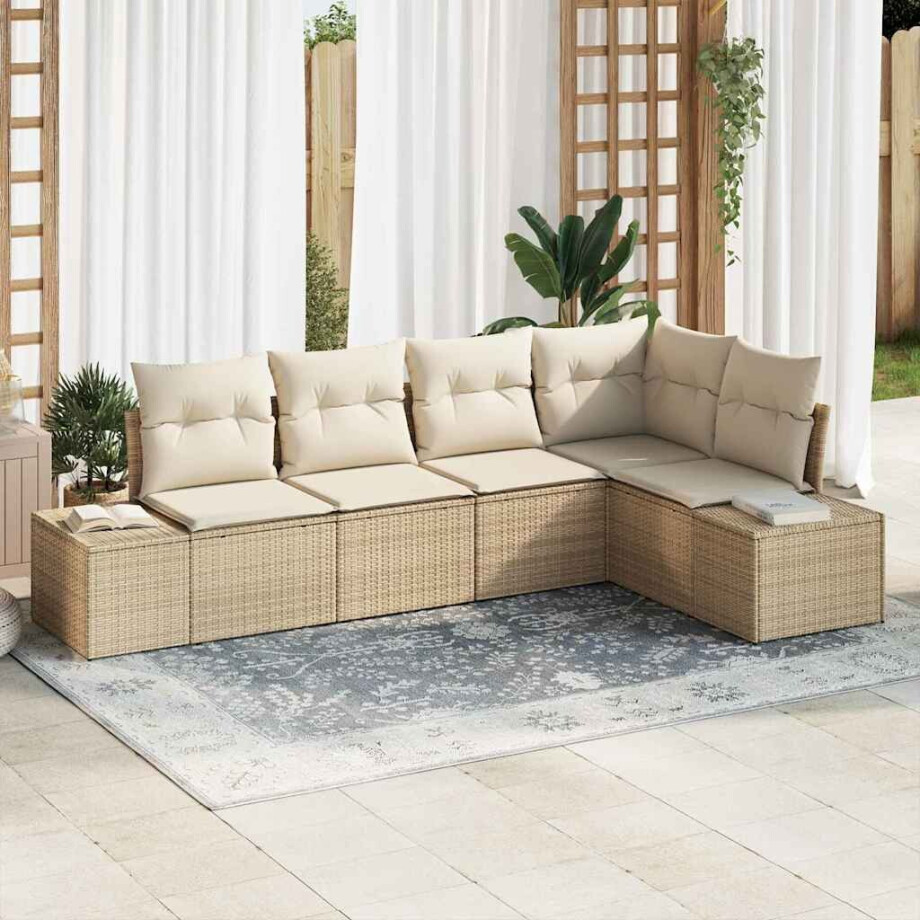 vidaXL Tuin Sofa Set met kussen 5 pcs Beige en Crème poly rattan afbeelding 1