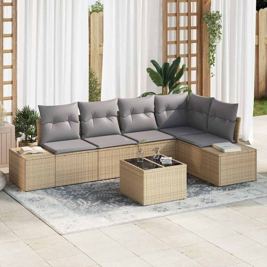 vidaXL Tuin Sofa Set met kussen met opslag 6 pcs Beige en Licht Grijs afbeelding 1