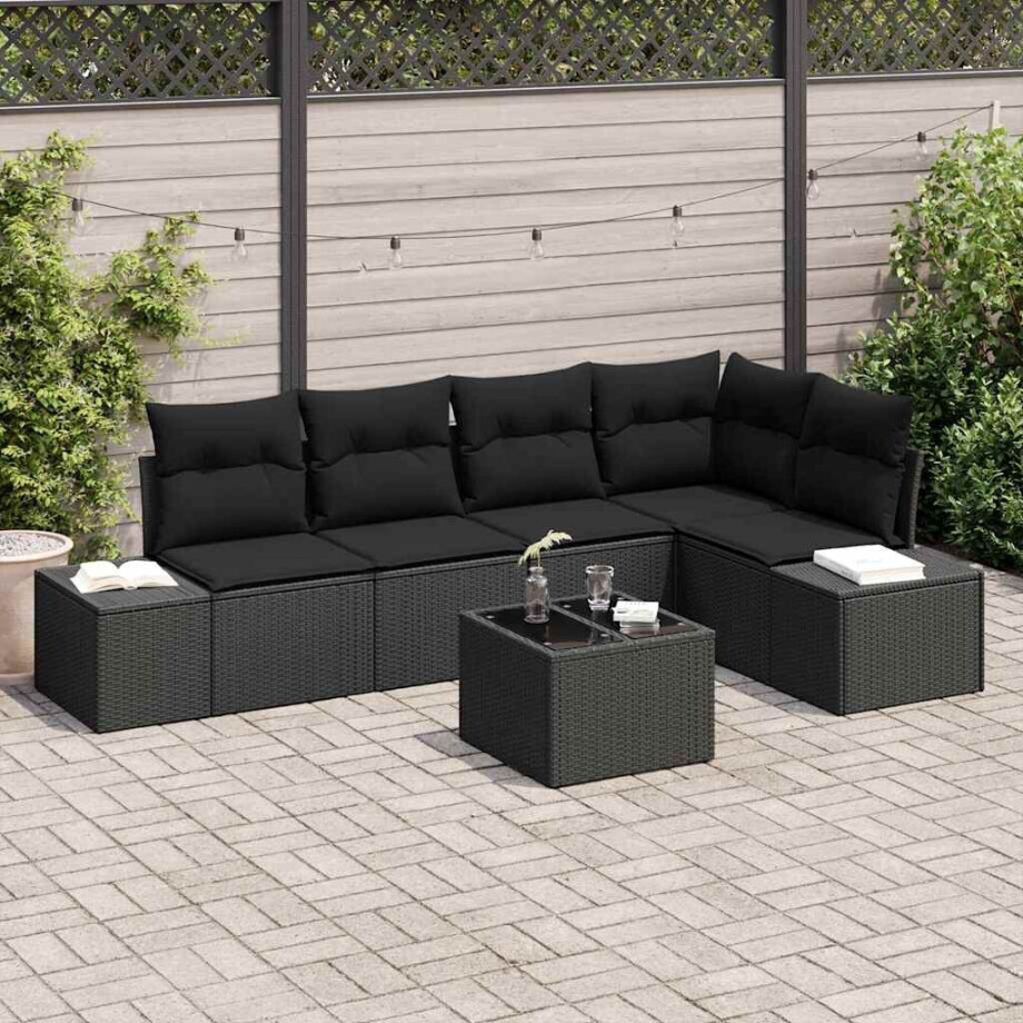 vidaXL Tuin Sofa Set 6 pcs Zwart Poly Rattan en Poedergecoat Staal vidaXL Tuin Sofa Set 6 pcs Zwart Poly Rattan en Poedergecoat Staal afbeelding 1