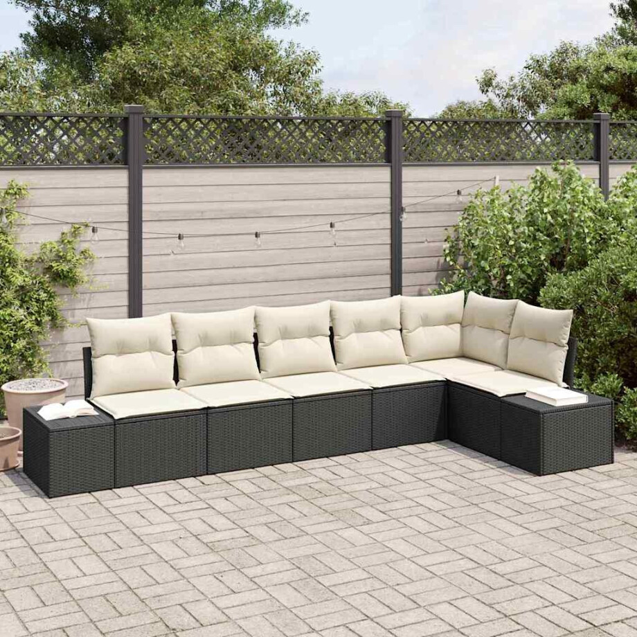 vidaXL Tuin Sofa Set met kussen met opslag 6 pcs Zwart en Crème afbeelding 1