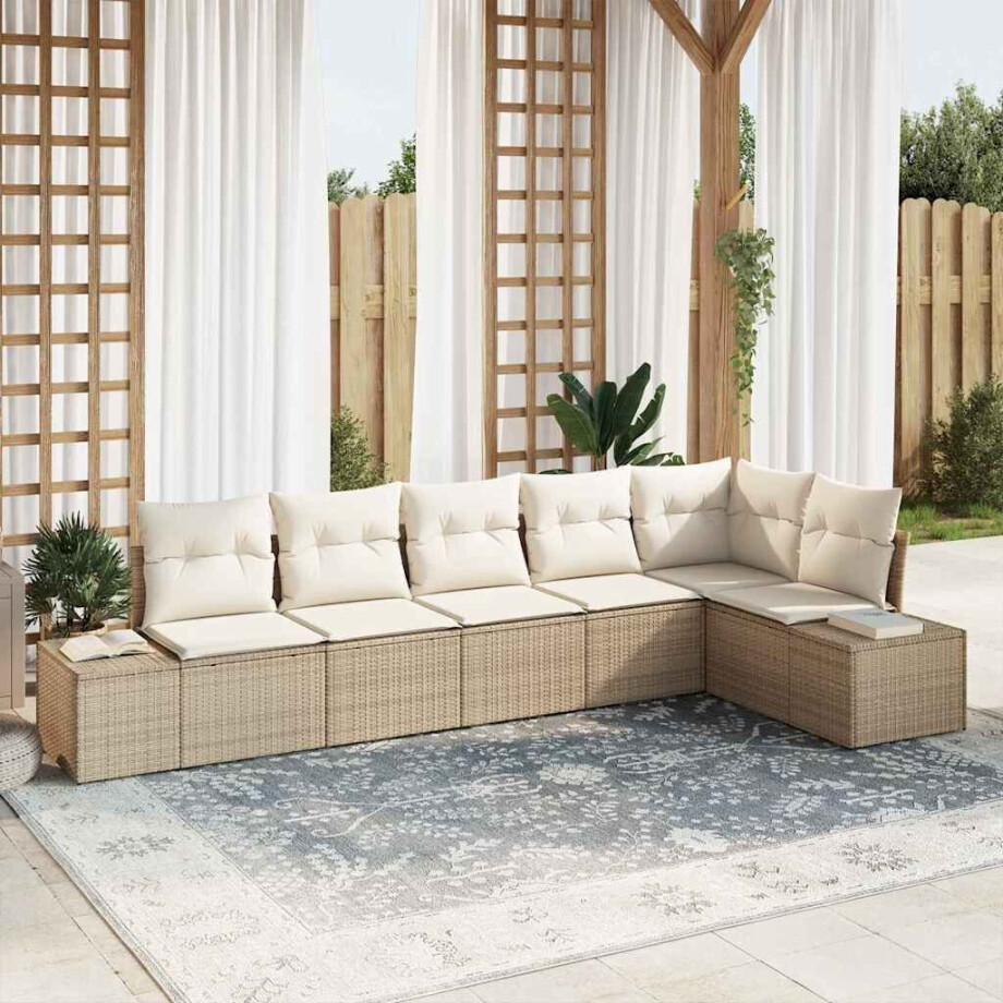 vidaXL Tuin Sofa Set met kussen 6 pcs Beige en Crème poly rattan afbeelding 1
