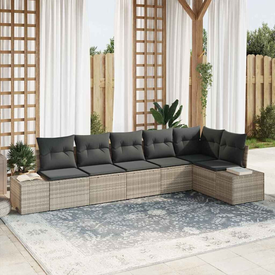 vidaXL Tuin Sofa Set met kussen 6 pcs Lichtgrijs poly rattan afbeelding 1