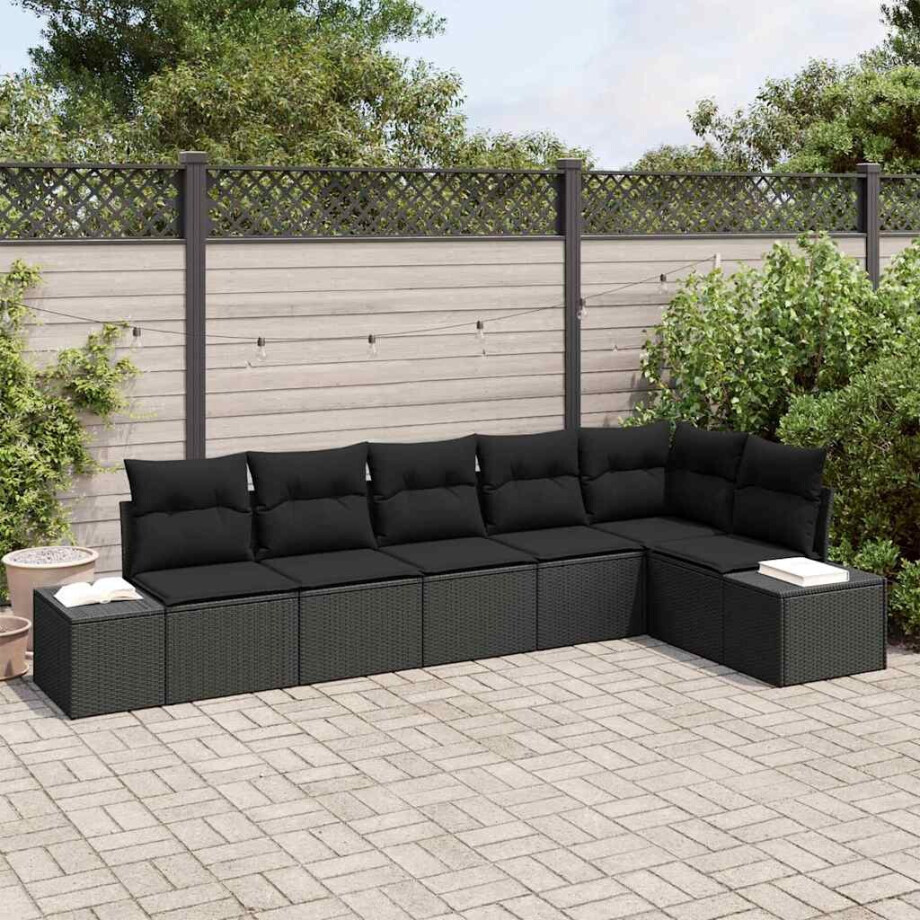 vidaXL Tuin Sofa Set met kussen met opslag 6 pcs Zwart poly rattan afbeelding 1