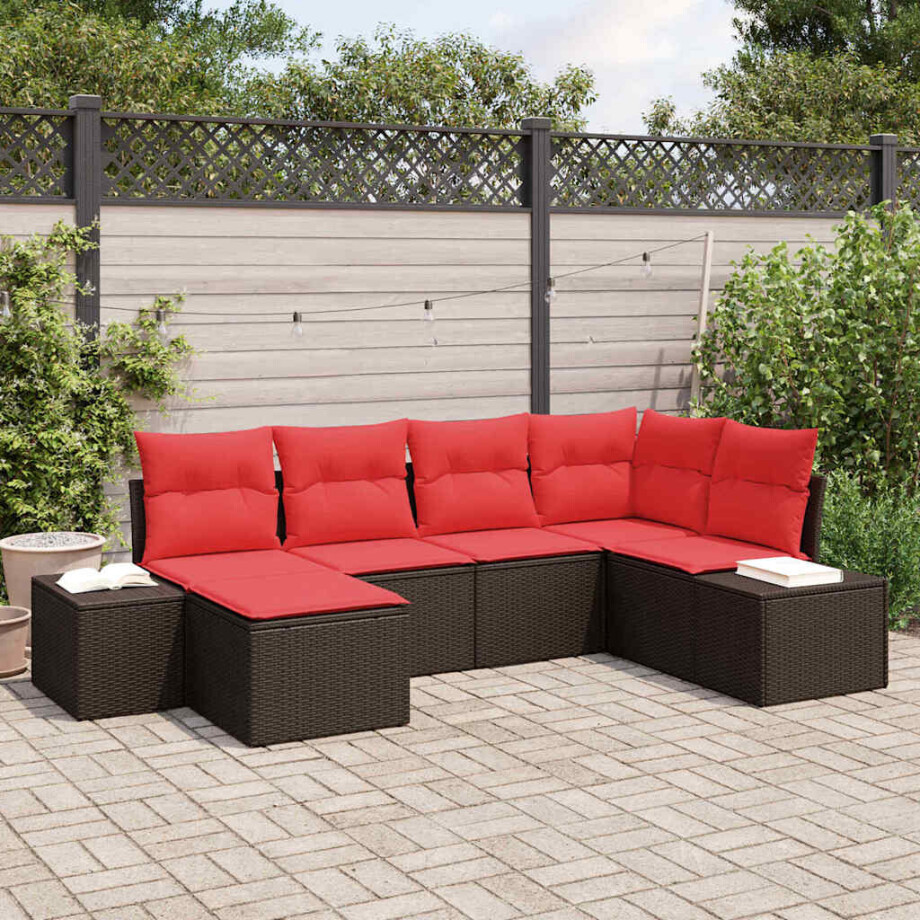 vidaXL Tuin Sofa Set 6 st Bruin en Rood poly rattan vidaXL Tuin Sofa Set 6 st Bruin en Rood poly rattan afbeelding 1
