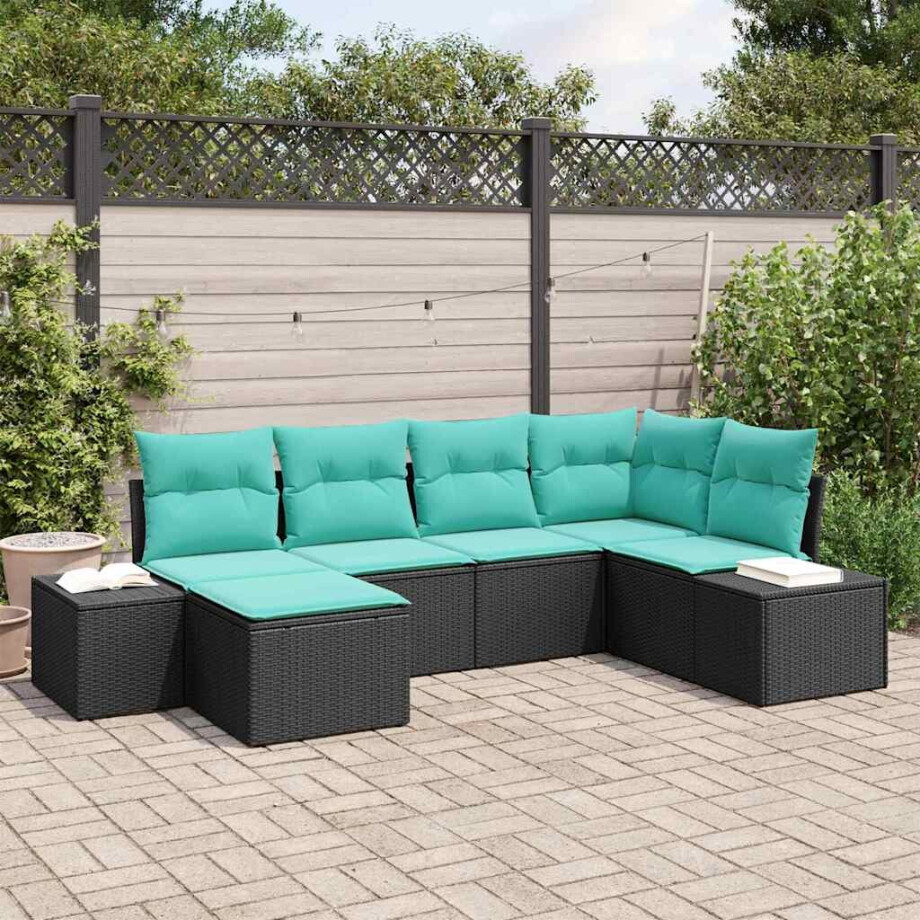 vidaXL Tuin Sofa Set 6 st Zwart en Turquoise poly rattan afbeelding 1