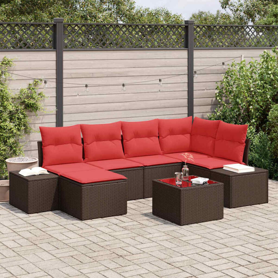 vidaXL Tuin Sofa Set 6 st Bruin en Rood poly rattan vidaXL Tuin Sofa Set 6 st Bruin en Rood poly rattan afbeelding 1