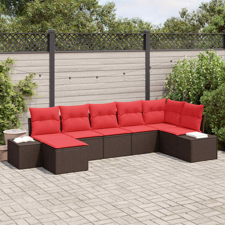 vidaXL Tuin Sofa Set 7 st Bruin en Rood poly rattan vidaXL Tuin Sofa Set 7 st Bruin en Rood poly rattan afbeelding 1