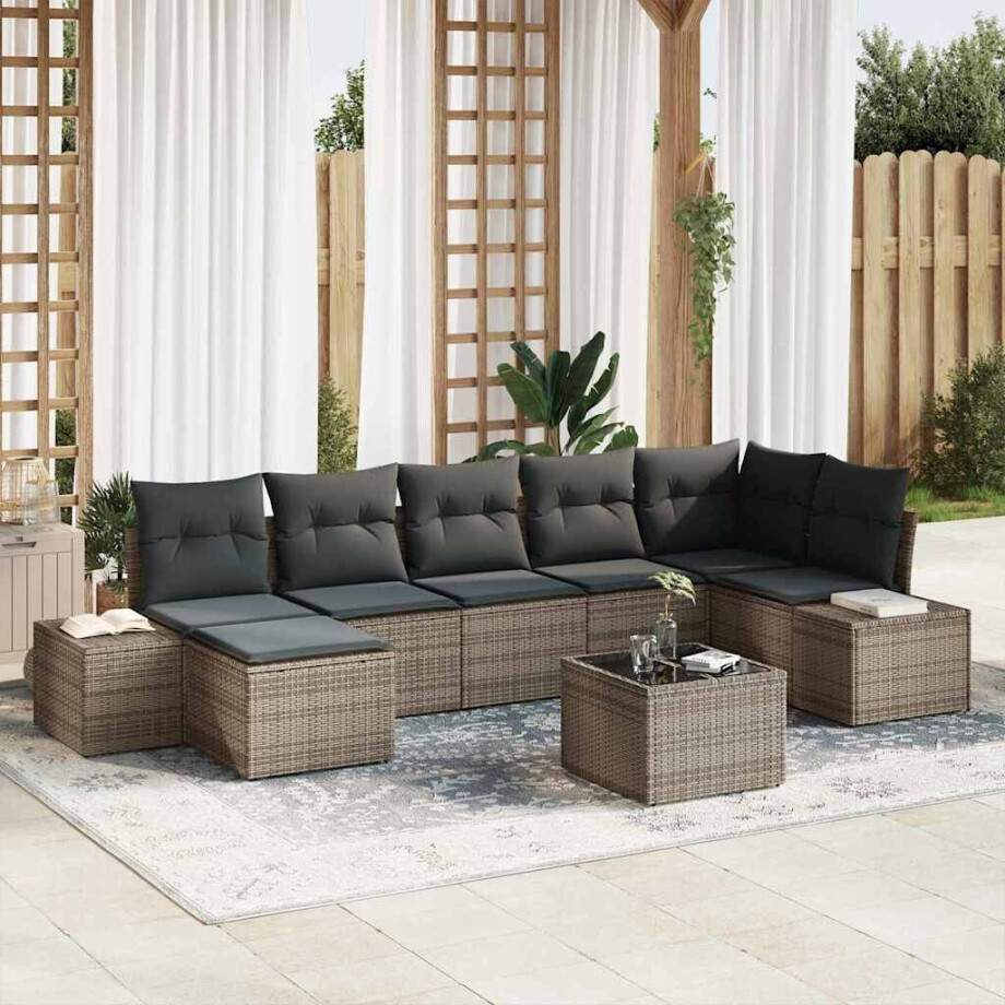 vidaXL Tuin Sofa Set met kussen met opslag 7 pcs Grijs poly rattan afbeelding 1