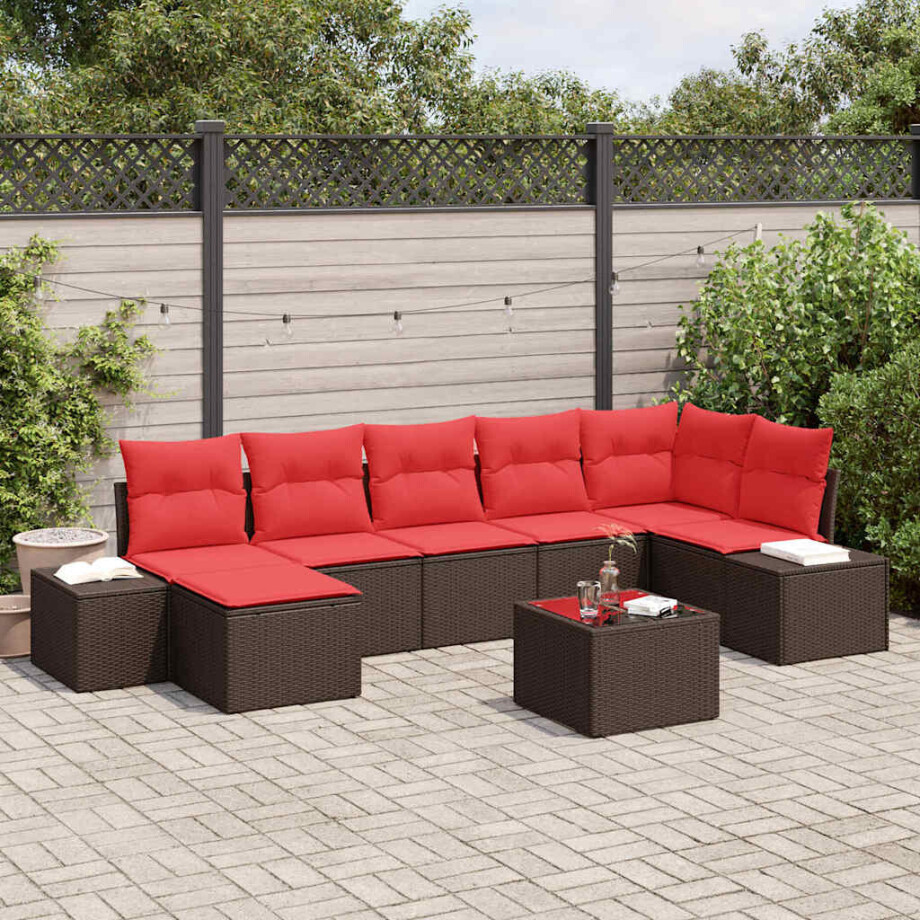 vidaXL Tuin Sofa Set 7 st Bruin en Rood poly rattan vidaXL Tuin Sofa Set 7 st Bruin en Rood poly rattan afbeelding 1