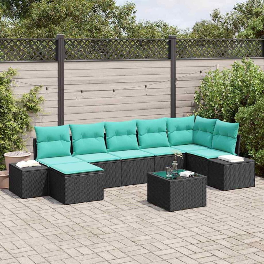 vidaXL Tuin Sofa Set 7 st Zwart en Turquoise poly rattan afbeelding 1