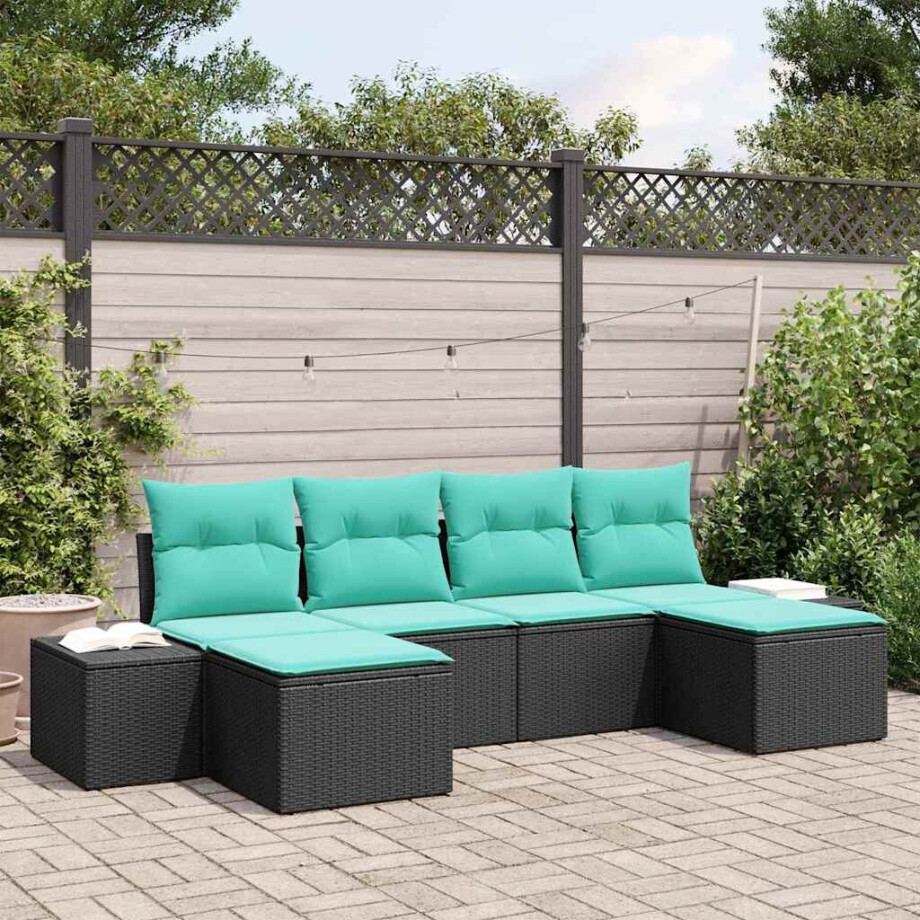 vidaXL Tuin Sofa Set 4 st Zwart en Turquoise poly rattan afbeelding 1