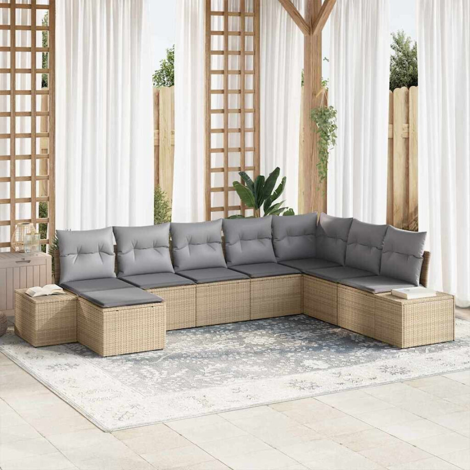 vidaXL Tuin Sofa Set met kussen 8 pcs Beige en Licht Grijs poly rattan afbeelding 1