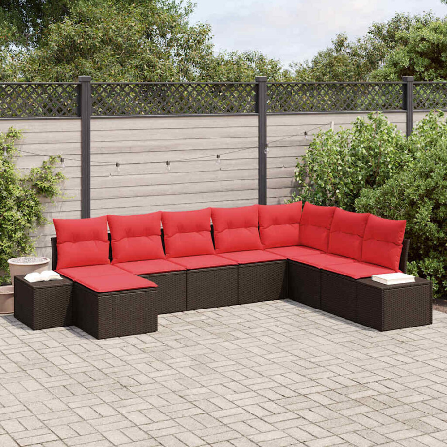 vidaXL Tuin Sofa Set 8 st Bruin en Rood poly rattan vidaXL Tuin Sofa Set 8 st Bruin en Rood poly rattan afbeelding 1