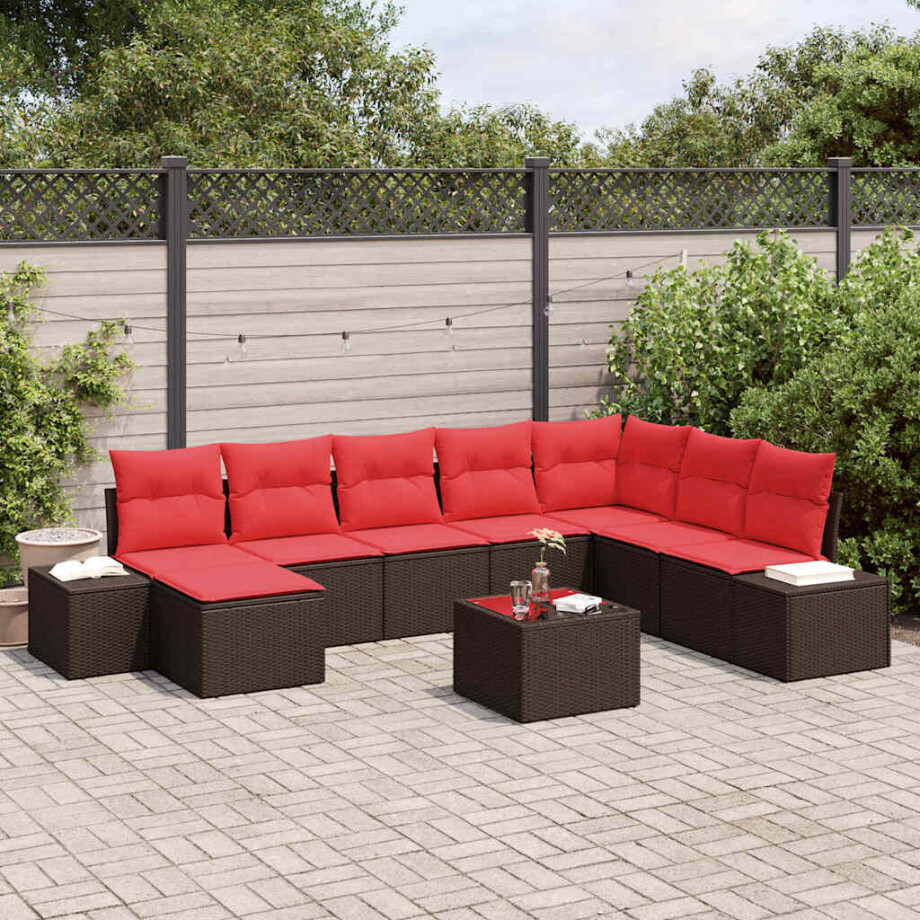 vidaXL Tuin Sofa Set 8 st Bruin en Rood poly rattan vidaXL Tuin Sofa Set 8 st Bruin en Rood poly rattan afbeelding 1
