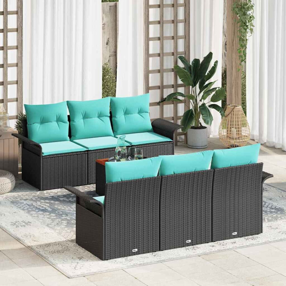 vidaXL Tuinbankenset met opslag 7 pcs Zwart en Turquoise poly rattan vidaXL Tuinbankenset met opslag 7 pcs Zwart en Turquoise poly rattan afbeelding 1