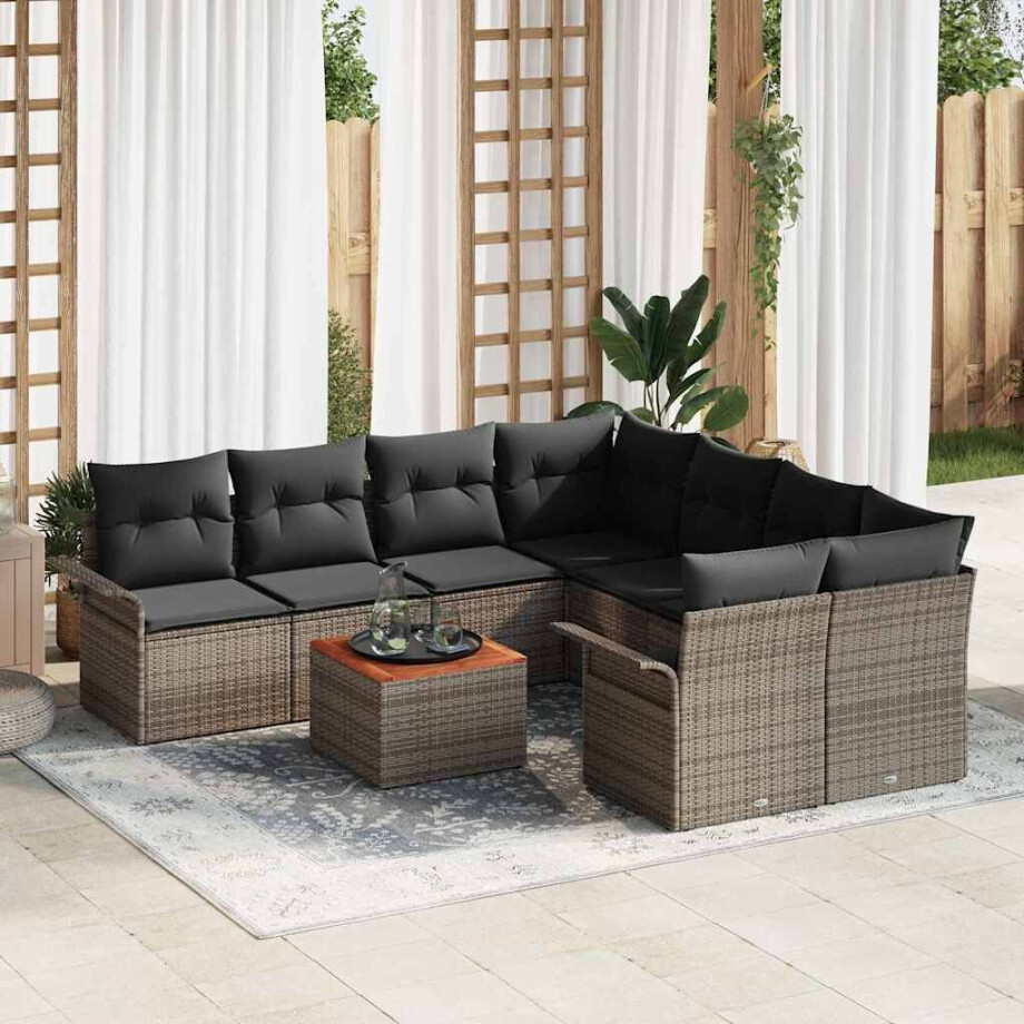 vidaXL Tuin Sofa Set met kussen met opslag met kussen 9 pcs Grijs afbeelding 1