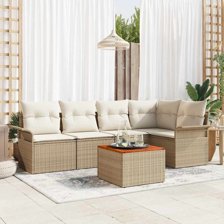 vidaXL Tuin Sofa Set met kussen met opslag 6 pcs Beige en Crème vidaXL Tuin Sofa Set met kussen met opslag 6 pcs Beige en Crème afbeelding 1