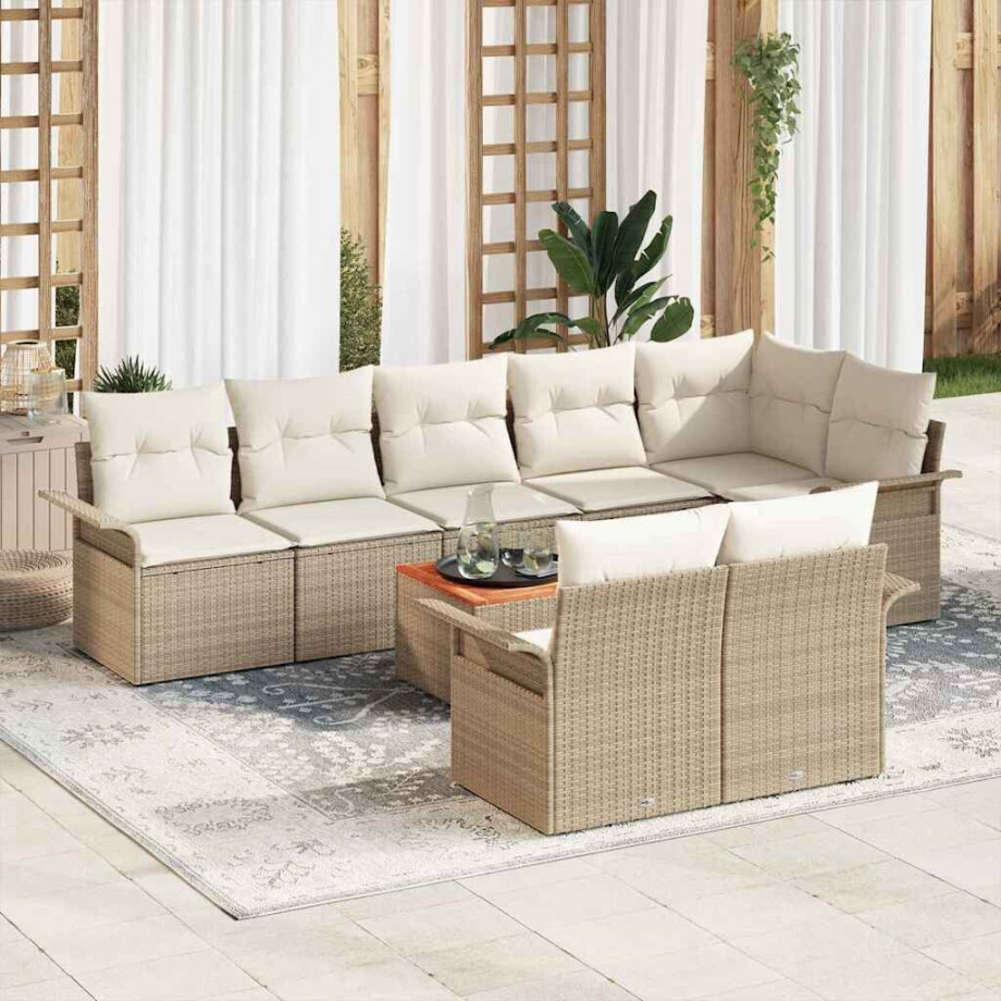 vidaXL Tuin Sofa Set met kussen met opslag 9 pcs Beige en Crème afbeelding 1