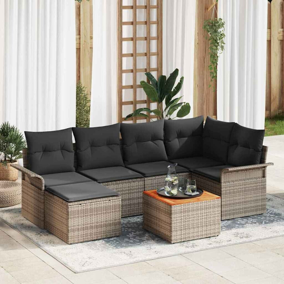 vidaXL Tuin Sofa Set met kussen met opslag 7 pcs Grijs vidaXL Tuin Sofa Set met kussen met opslag 7 pcs Grijs afbeelding 1