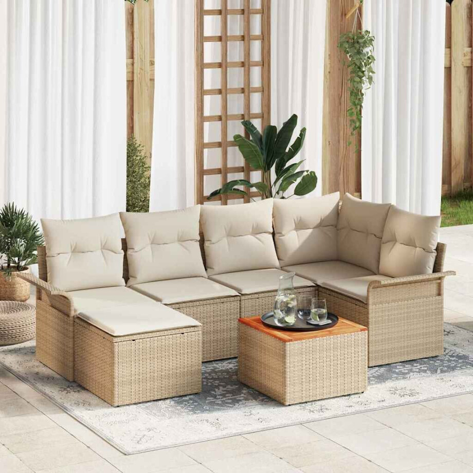 vidaXL Tuin Sofa Set met kussen met opslag 7 pcs Beige en Crème afbeelding 1